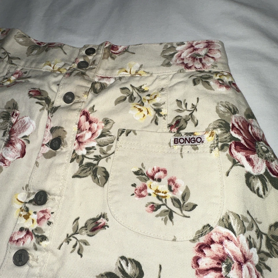 VTG Bongo by Gene Montesano Floral Denim Skirt Women Beige Size 9 USA Made - Image 2 of 4