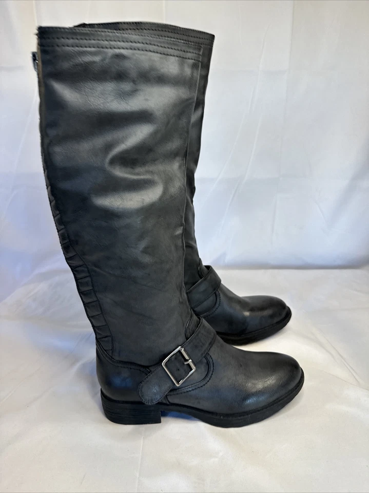 Botas de montar hasta la rodilla rosa y pimienta para mujer talla 6 divertidas gris metal hebilla trasera Foto 2 de 4