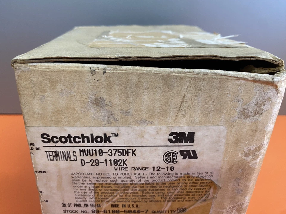 3M Female Disconnect Vinyl Insulated Butted Seam 12-10 AWG MVU10-375DFK Qty 450 - Image 4 of 4