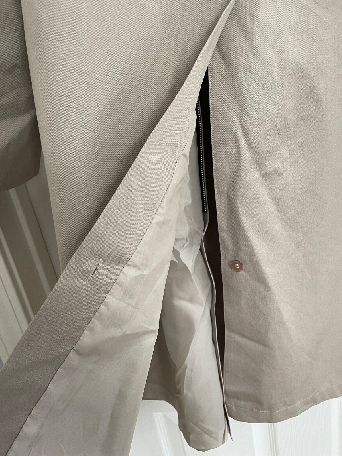 Mens London Towne Overcoat Trench Khaki Faux Fur Insert Vintage Size 40S