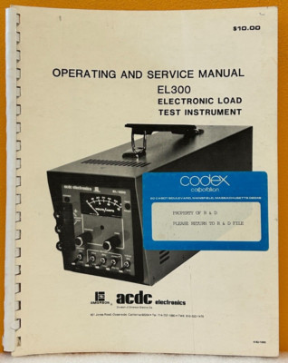 ACDC Electronics EL300 Electronic Load Test Instrument Oper & Service Manual.