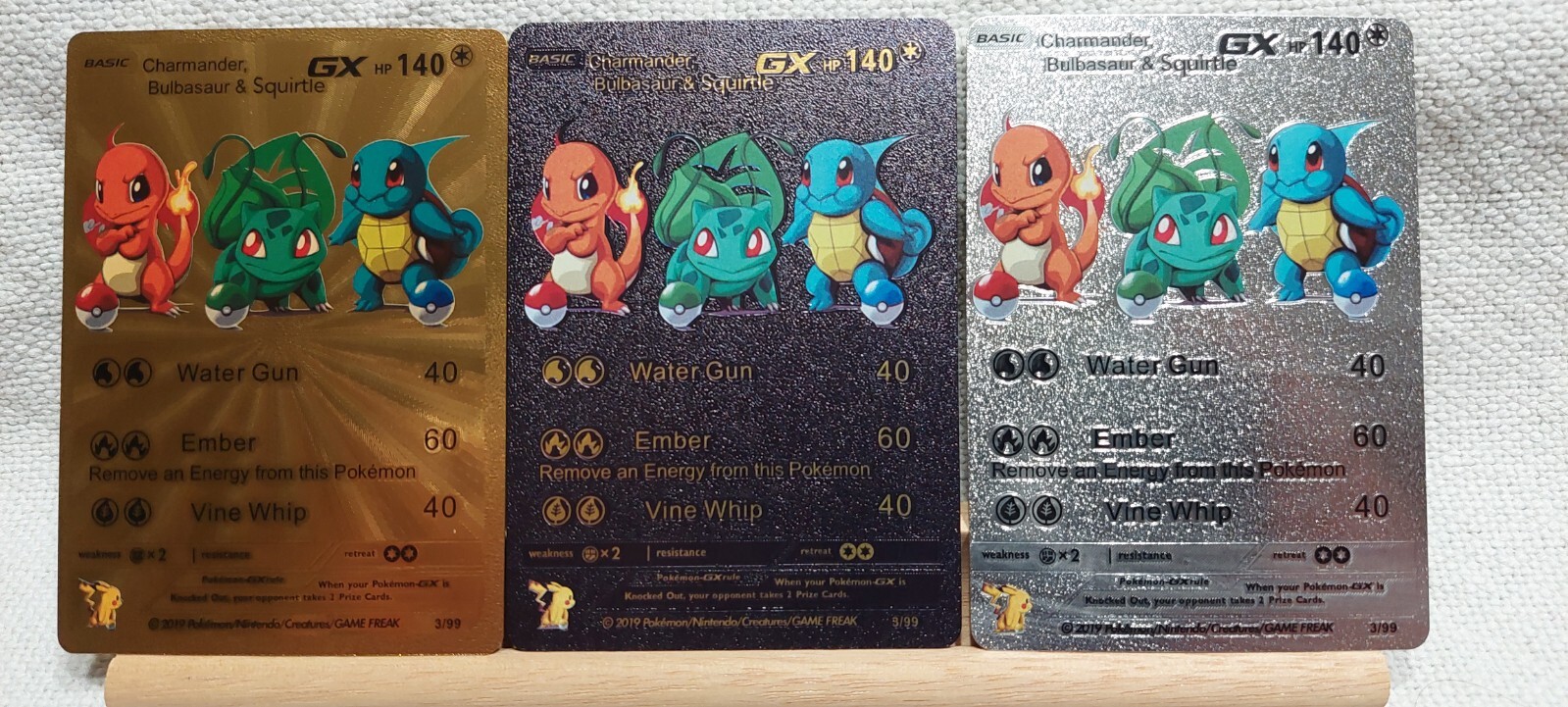 Charmander Bulbasaur Squirtle GX 3 99 GOLD BLACK SILVER FOIL FANART 