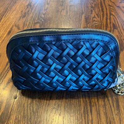 Woven Faux Leather Small Cross Body Purse with gold link clutch chain