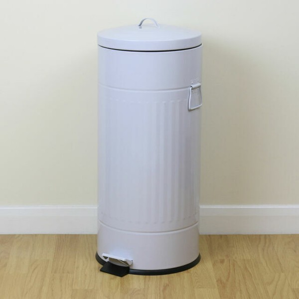Large Retro Pale Grey Steel Round Foot Pedal Kitchen Bin Rubbish 375