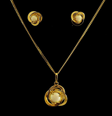 585 Gelbgold SET OPAL Kette mit Ohrsteckern 14 Karat  Design  in Praesentbox