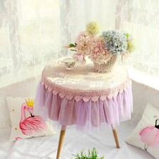 Luxury European Lace Tablecloth Ruffled Mesh Round Table Cover Rural Balcony DIY