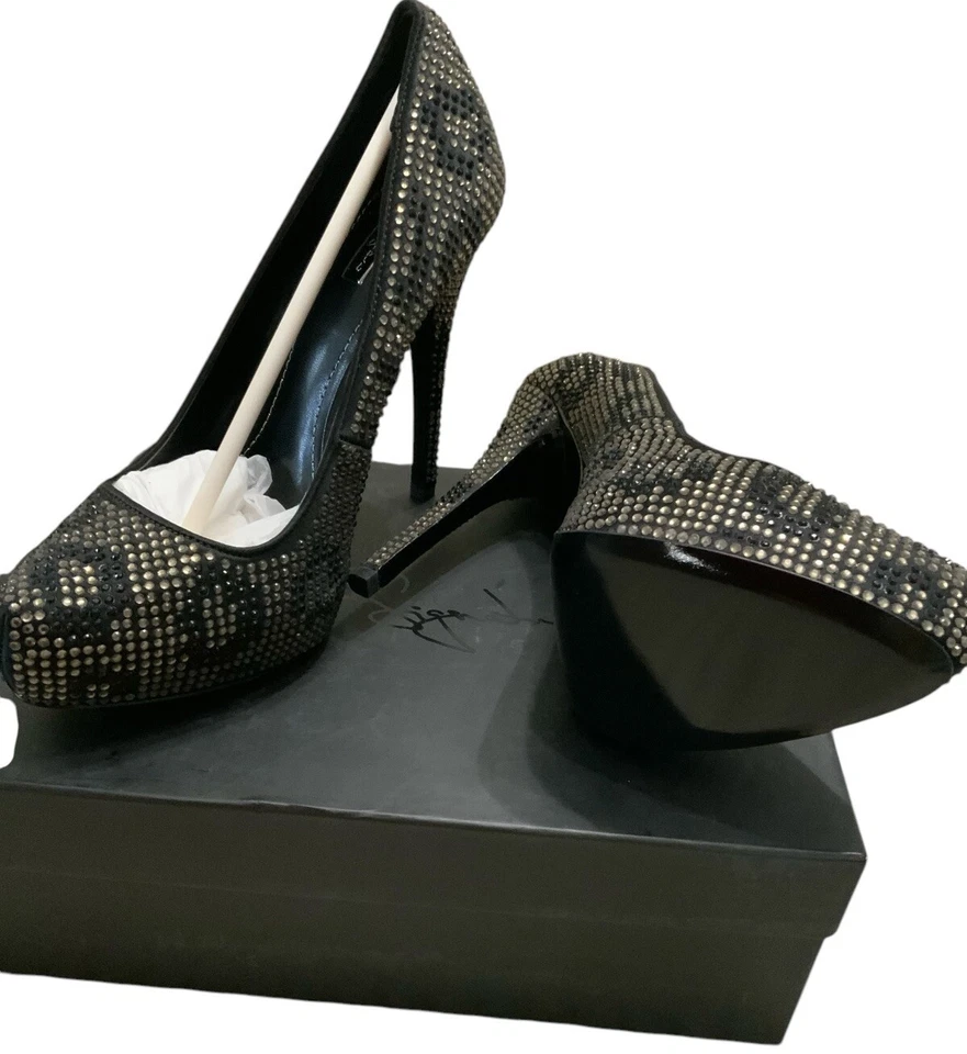 Zapatos de tacón alto Report Signature blancos negros estrás plataforma leopardo 8 Foto 3 de 4