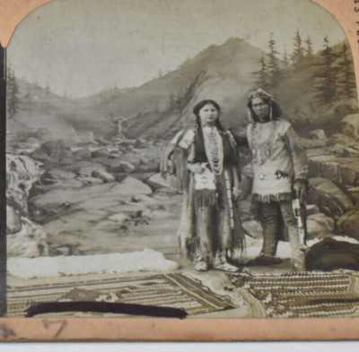 Vintage Langley Orr Stereoview Card Native American Actors Man & Woman Hiawatha