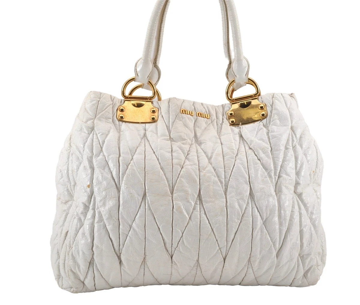 Authentic MIU MIU Vintage Matelasse Enamel Shoulder Tote Bag White