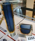 2 Vintage Faceted Murano Art Glass Sommerso Cobalt Blue Yellow Prism Facetted