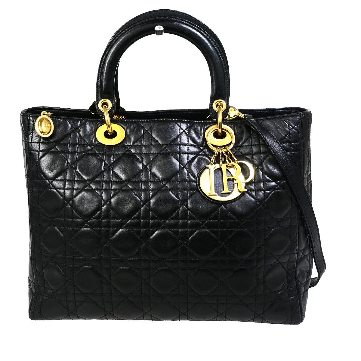 Sac à main bandoulière CHRISTIAN DIOR Lady Cannage 2 voies cuir noir GHW 650RK359