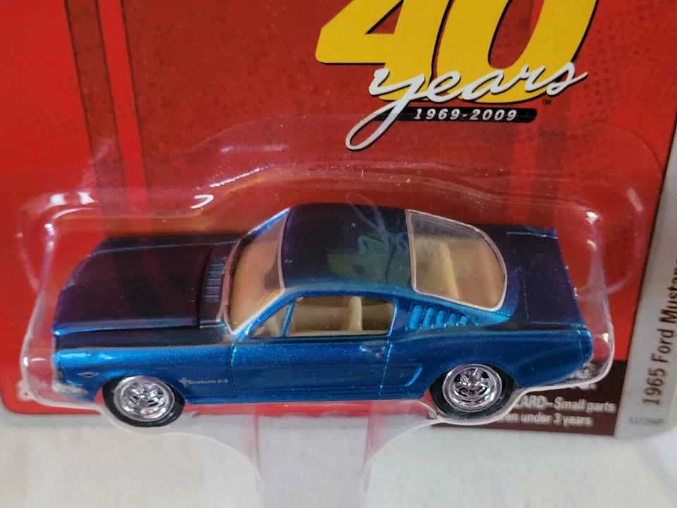JOHNNY LIGHTNING  "40 YEARS" Candy Blue 1965 FORD MUSTANG Carded 1/64 - Image 3 of 4
