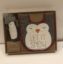 Grasslands Road Penguin Bib and Squeaker Set Let It Snow