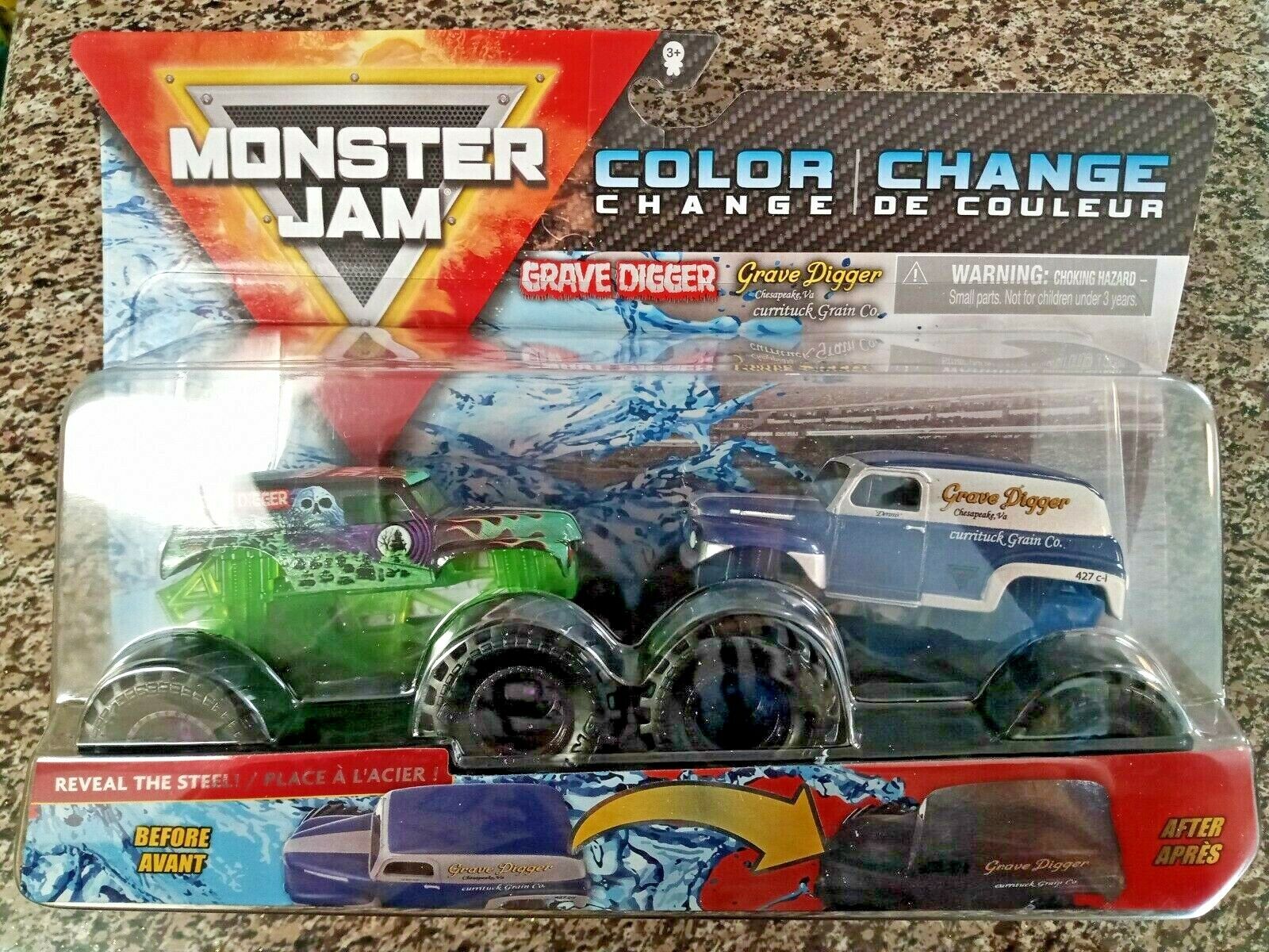 Monster Jam, Official Reveal The Steel 4-Pack of Color-Changing Die-Cast  Monster Trucks, 1:64 Scale