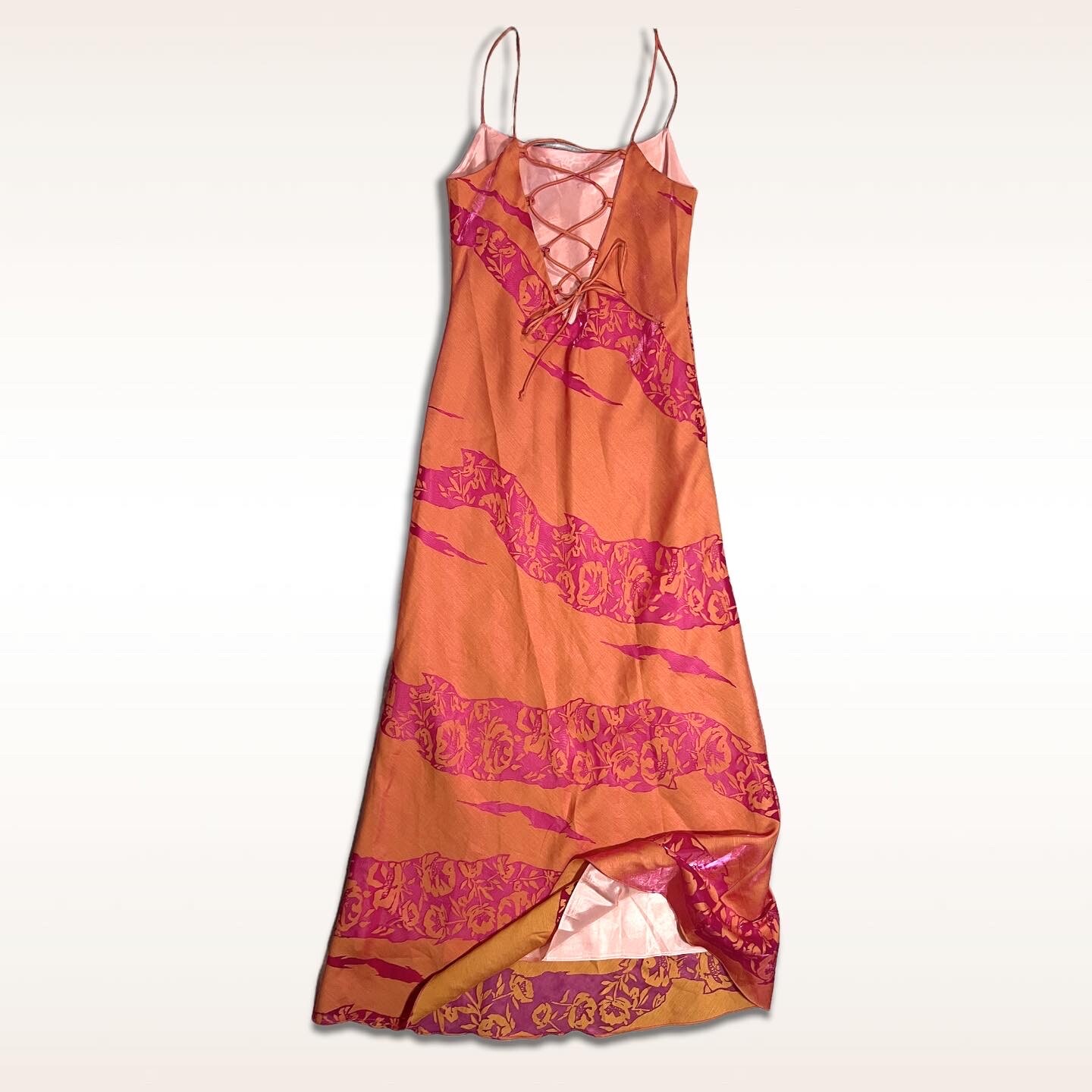 Iridescent Orange Corset 90s Y2K Gown Pink Rose Vinta… Gem