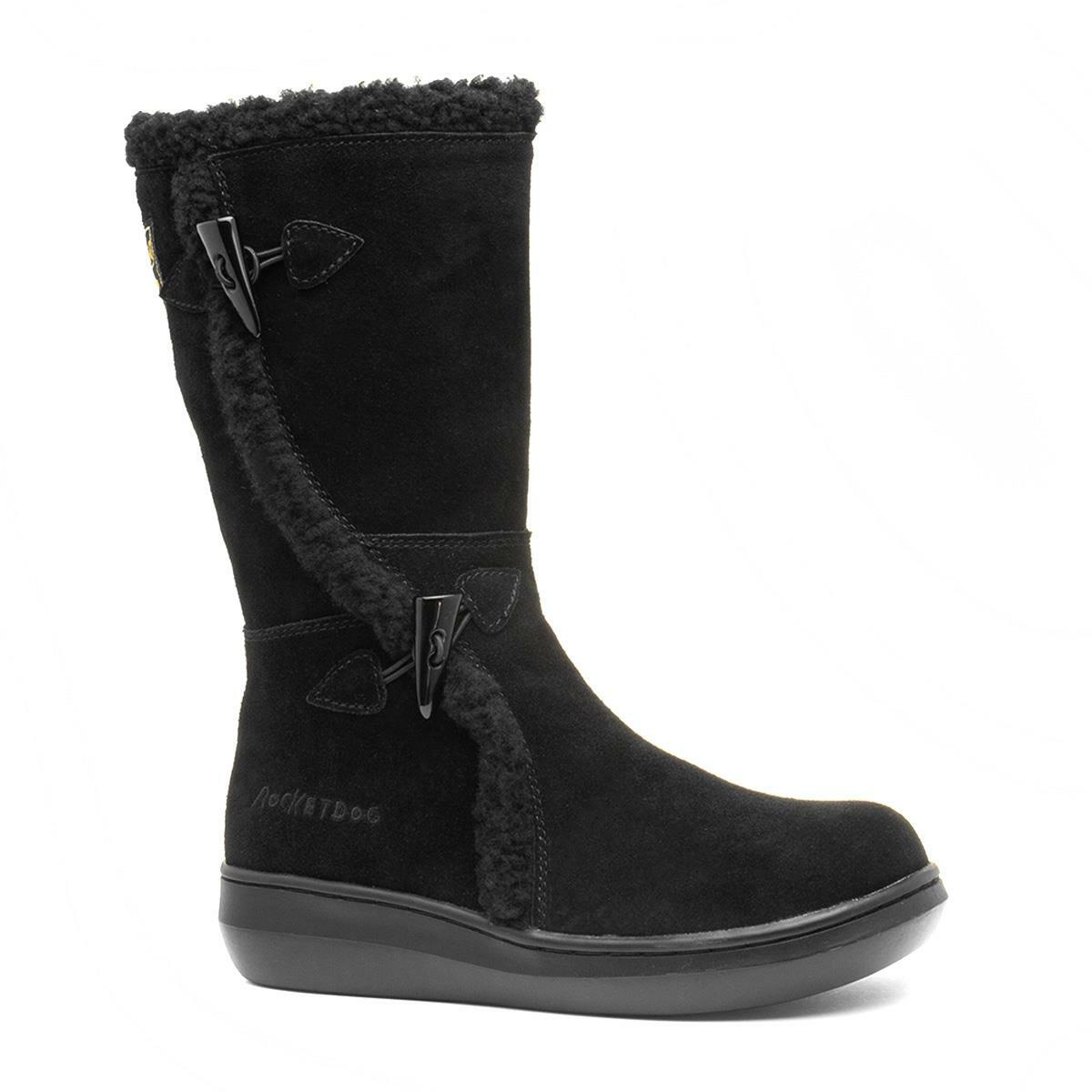 Rocket Dog Womens Boots Black Adults Ladies Calf Suede Leather Zip Warm