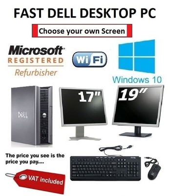 Fast Dell Desktop Pc Computer 17 Or 19 Monitor Wifi Windows 10