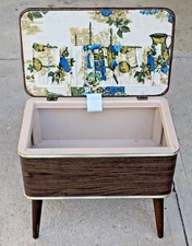 Mid Century Modern Burlington 20 Inch Sewing Box Storage Basket Stand