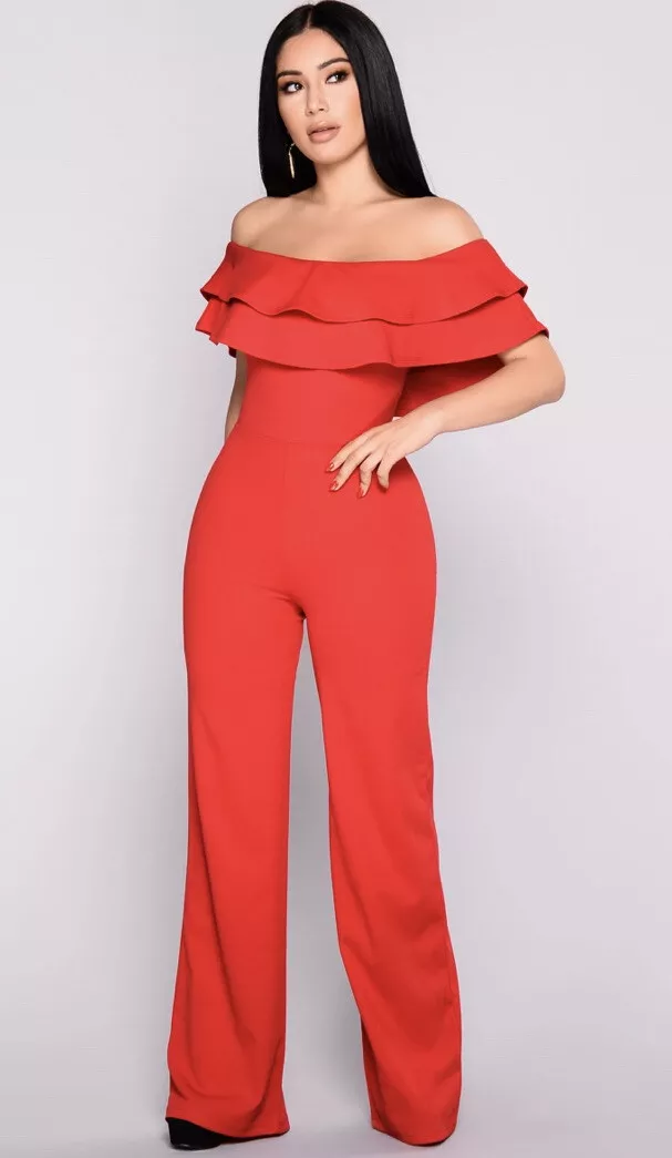 Fashion Nova Women's Red Ready To Ruffle Jumpsuit Size M