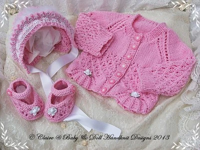 BABYDOLL HANDKNIT DESIGNS KNITTING PATTERN 'IT'S A GIRL' 14-22" DOLL/0-3M BABY
