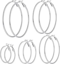 6/8 Pairs Gold Silver Plated Hoop 5 Earrings