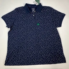 L.L.Bean Women's 1X Plus Relaxed Fit Navy Polka Dot Cotton Polo Shirt NWT