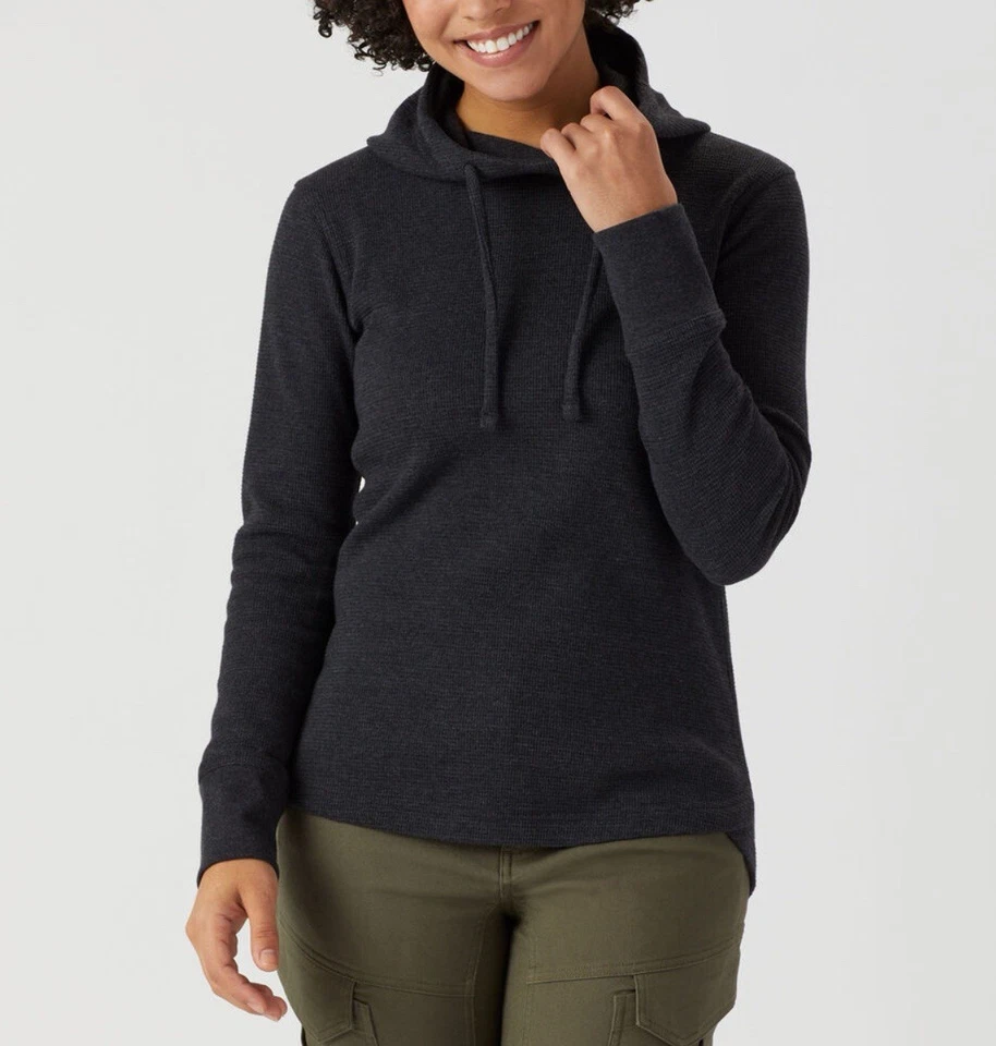 Duluth Trading Co Womens Burly Thermal Hoodie Waffle Black Gray Long Sleeve XL - Image 4 of 4