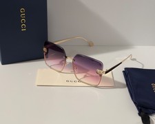 Gucci GG1746S Rimless Gold Sunglasses Pink Purple Gradient Lenses Ships Today