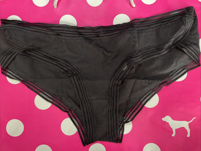 2015 Victoria's Secret PINK Vintage Cotton Curve Hem Hipster Panties L Black