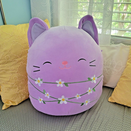 Squishmallow Original 16in Mak The Lavender Cat Wrapped in Flower Stems Plush