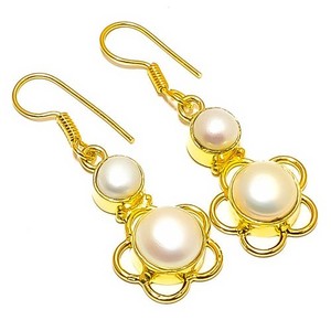 Authentic Natural Fresh Water Pearl 18k Yellow Gold Plated Earring 1.64" E7-321