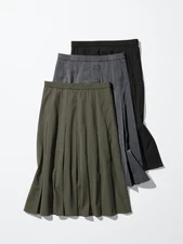UNIQLO Women's Wide Pleated Midi Skirt 2-Way Stretch XS-XXL 479916 3Colors