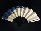 S0251 Vintage Japanese Folding Fan Sensu Blue White Dance Kimono with Box
