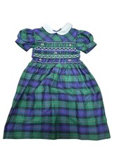 Vintage Girls Blue Green Plaid Dress
