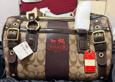 NWT Coach Signature Heritage XL Zip Satchel Boston Bag Khaki Dark