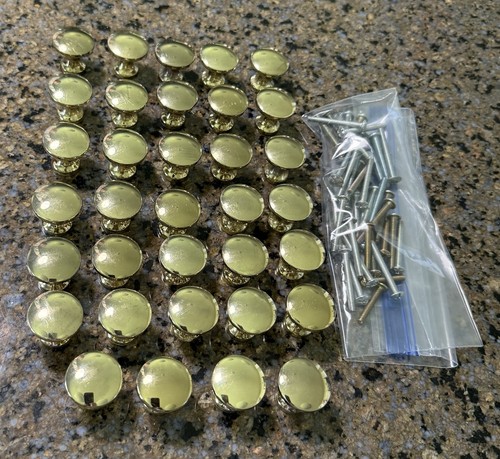 34 Brass Drawer /Cabinet Knobs- 1” H X 1” W Excellent Condition with Screws
