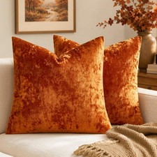 Fall Velvet Throw Pillow Covers Burnt Orange 18x18 inch Set of 2 Soft Autumn