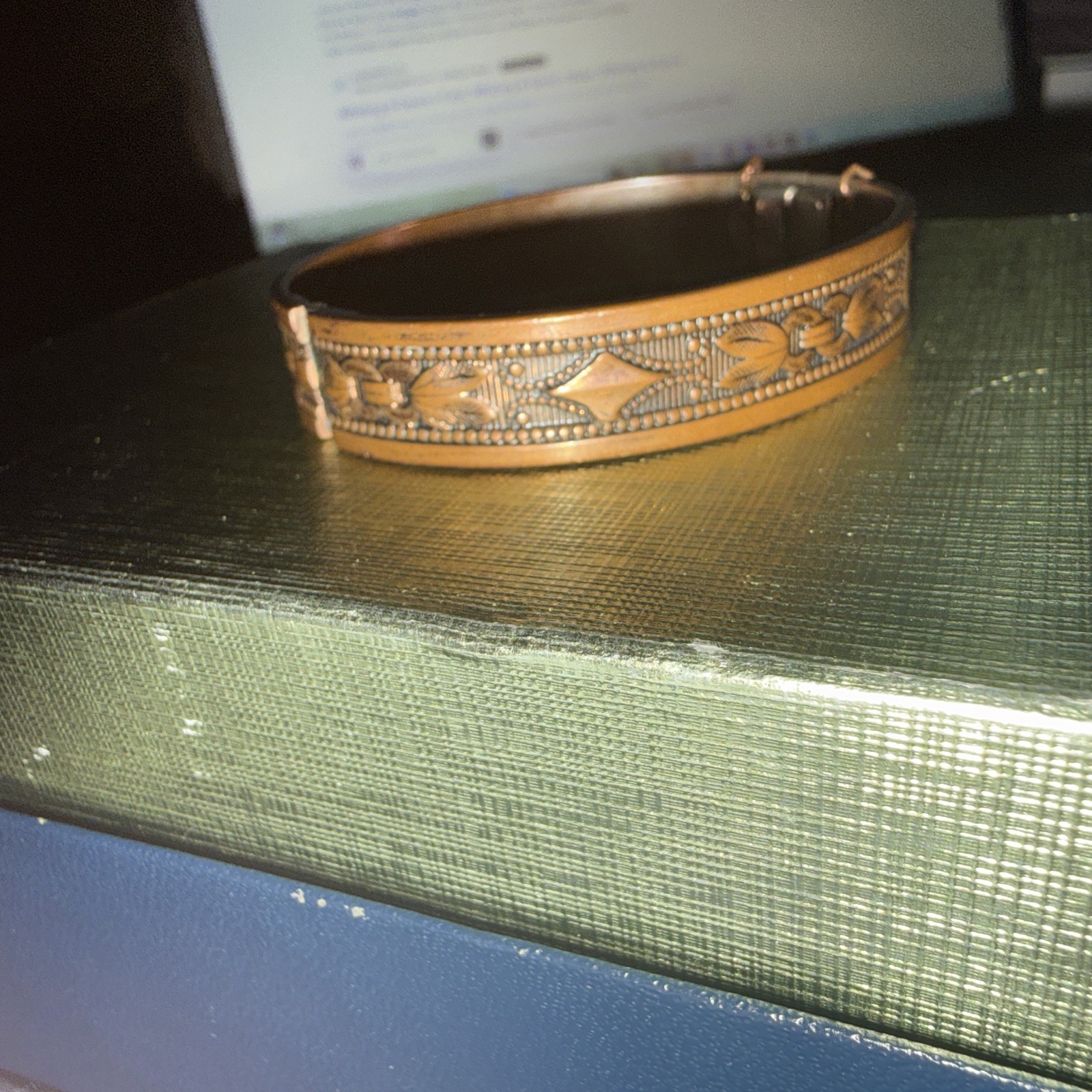 Whiting & Davis signed Solid Copper Embossed Bang… - image 1