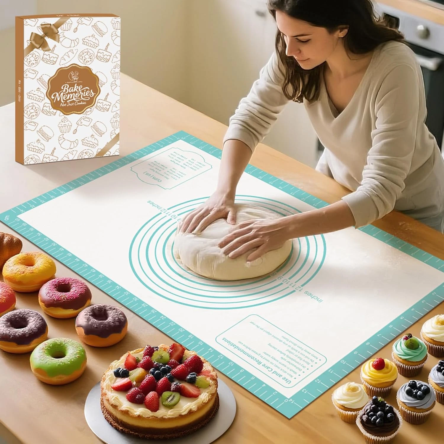 Non Stick Pastry Mat, Dough Mat for Rolling, Silicone Baking Mat, Fondant/Pie Cr