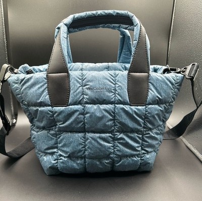 VeeCollective Small Porter Tote Denim Quilted Water Repellent Crossbody Bag