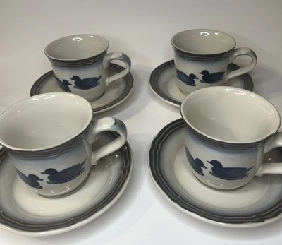 Set Of 4 Noritake Mallard Stoneware Cups And Saucers 8652
