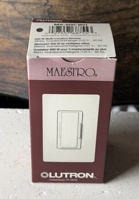 Lutron Maestro MA-600-WH 600W Multi-Location 3-Way Dimmer White 120V
