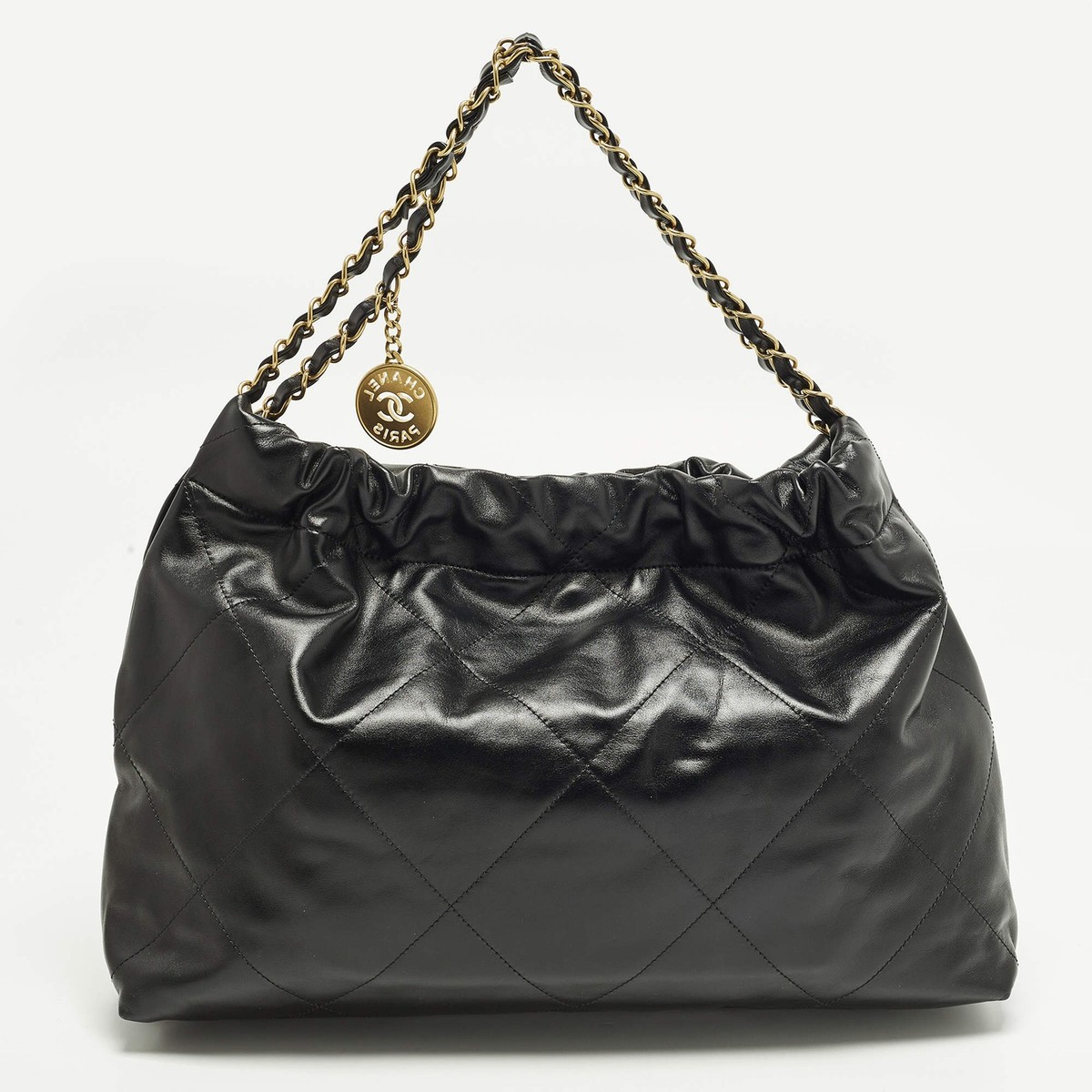 CHANEL 黒 キルティング レザーバッグ Chanel 22 Large Black Quilted Leather Bag | eBay