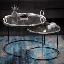 2er Set Runde Couchtische ELEMENTS 65cm silber schwarz Metall Beistelltisch