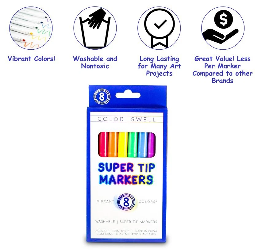 Color Swell Super Tip Washable Markers Bulk Pack 36 Boxes of 8 Vibrant Colors (2 - Image 2 of 4