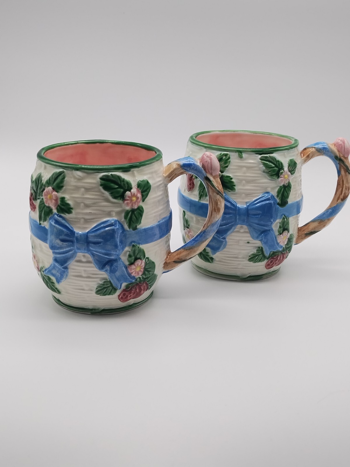 The Haldon Group Set Of 2 Blue Bow Basket Weave Mugs