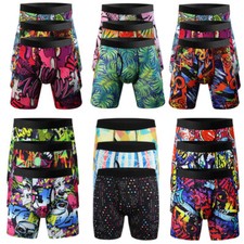 3 PACK Mens Long Leg Boxer Shorts Anti Chafing Underwear Comfort Briefs Trunks