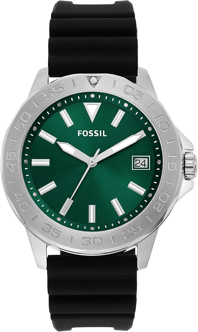 Stainless Steel Fossil Watch With Rubber Strap Fossil Men's