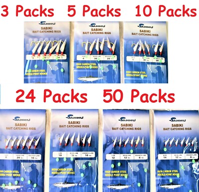 Sabiki Bait Rigs 6 Hooks With Fish Skin Size:2,4,6,8,10,12,14.