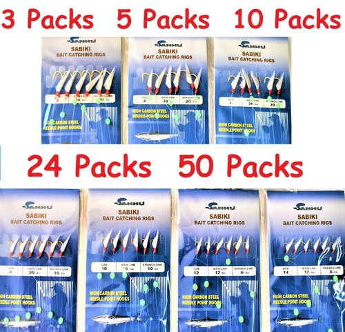 Sabiki Bait Rigs 6 Hooks With Fish Skin Size:2,4,6,8,10,12,14.